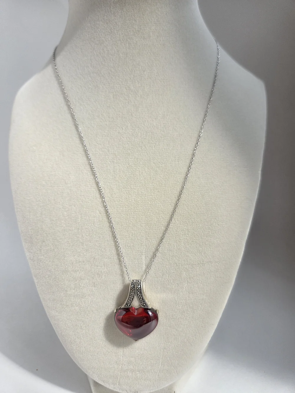 Heart-Shaped Red Rubellite Pendant With Sterling Silver Setting And Chain